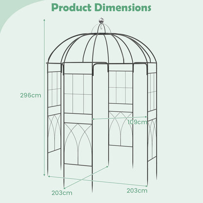 4-Sided Metal Garden Arch, Birdcage Shape Pergola Pavilion Arbor with Ground Spikes
