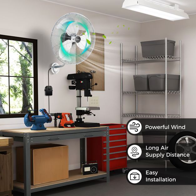 20 Inch Heavy Duty Metal Wall Mount Fan with 3 Fan Speeds
