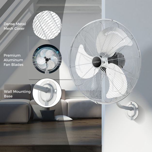 20 Inch Heavy Duty Metal Wall Mount Fan with 3 Fan Speeds