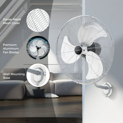 20 Inch Heavy Duty Metal Wall Mount Fan with 3 Fan Speeds