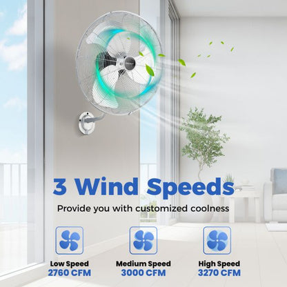 20 Inch Heavy Duty Metal Wall Mount Fan with 3 Fan Speeds