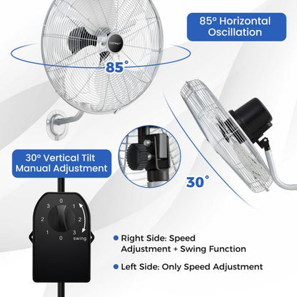 20 Inch Heavy Duty Metal Wall Mount Fan with 3 Fan Speeds