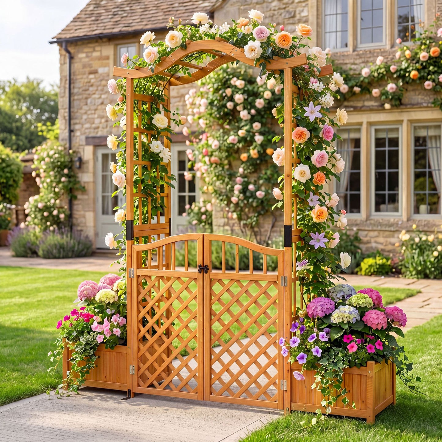 210 cm Garden Arbor with Gate for Climbing Plants Wedding