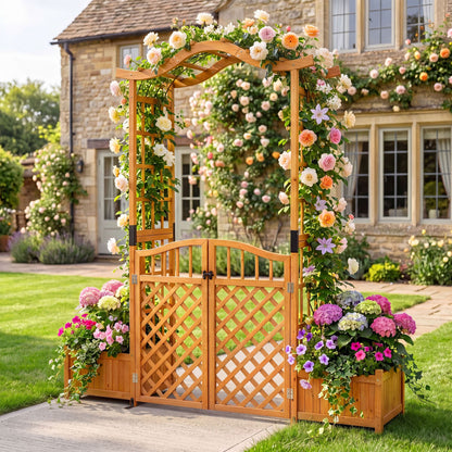 210 cm Garden Arbor with Gate for Climbing Plants Wedding