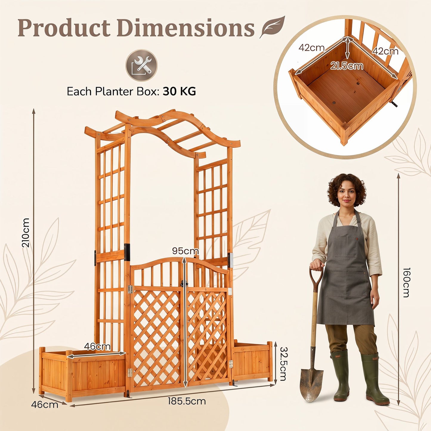 210 cm Garden Arbor with Gate for Climbing Plants Wedding