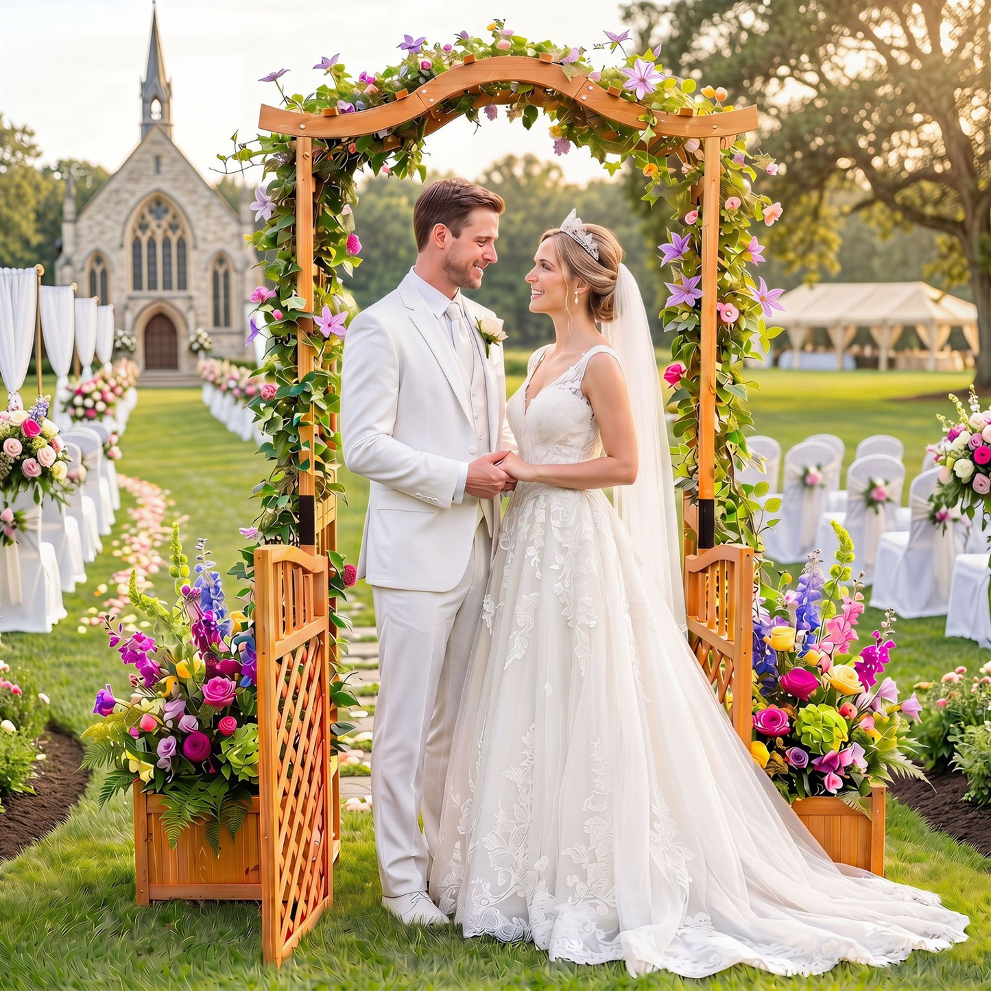 210 cm Garden Arbor with Gate for Climbing Plants Wedding