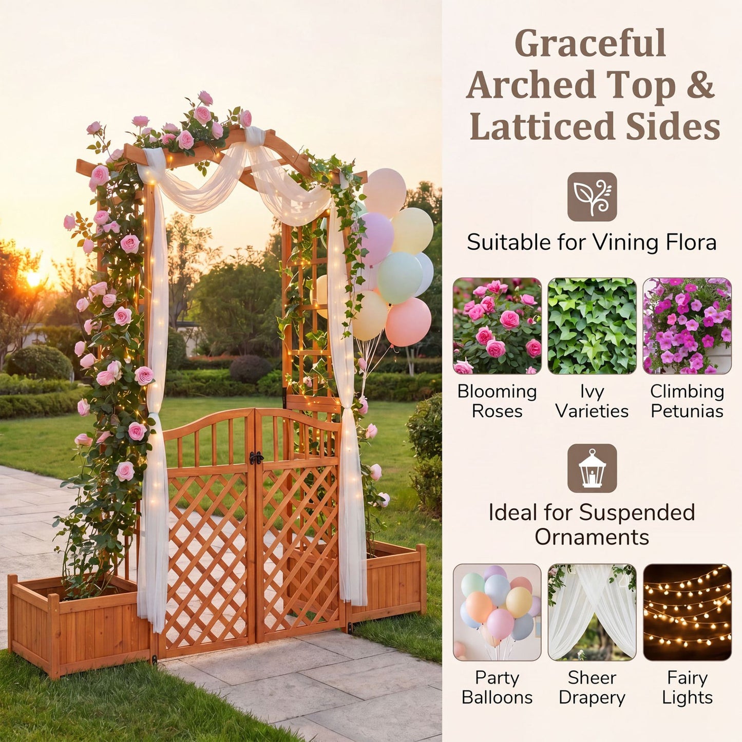 210 cm Garden Arbor with Gate for Climbing Plants Wedding