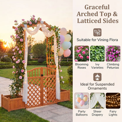 210 cm Garden Arbor with Gate for Climbing Plants Wedding