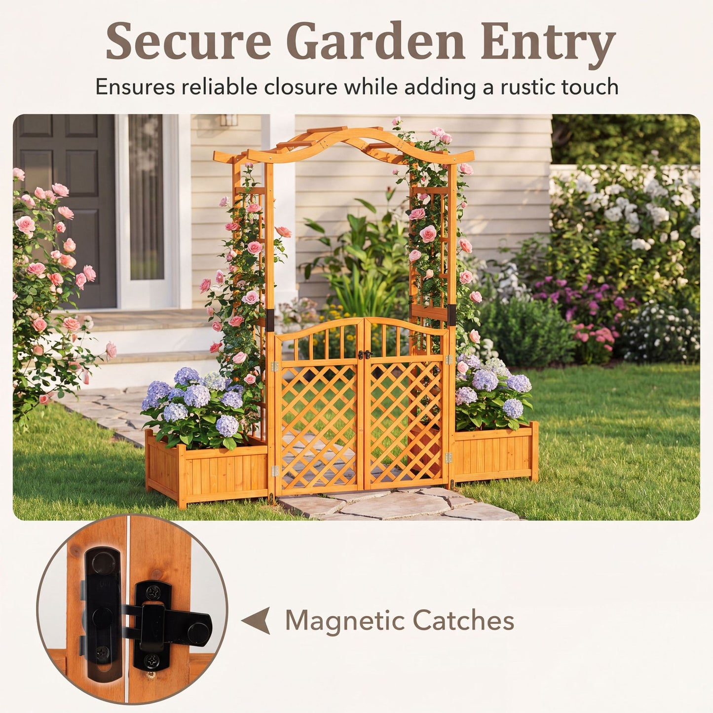 210 cm Garden Arbor with Gate for Climbing Plants Wedding