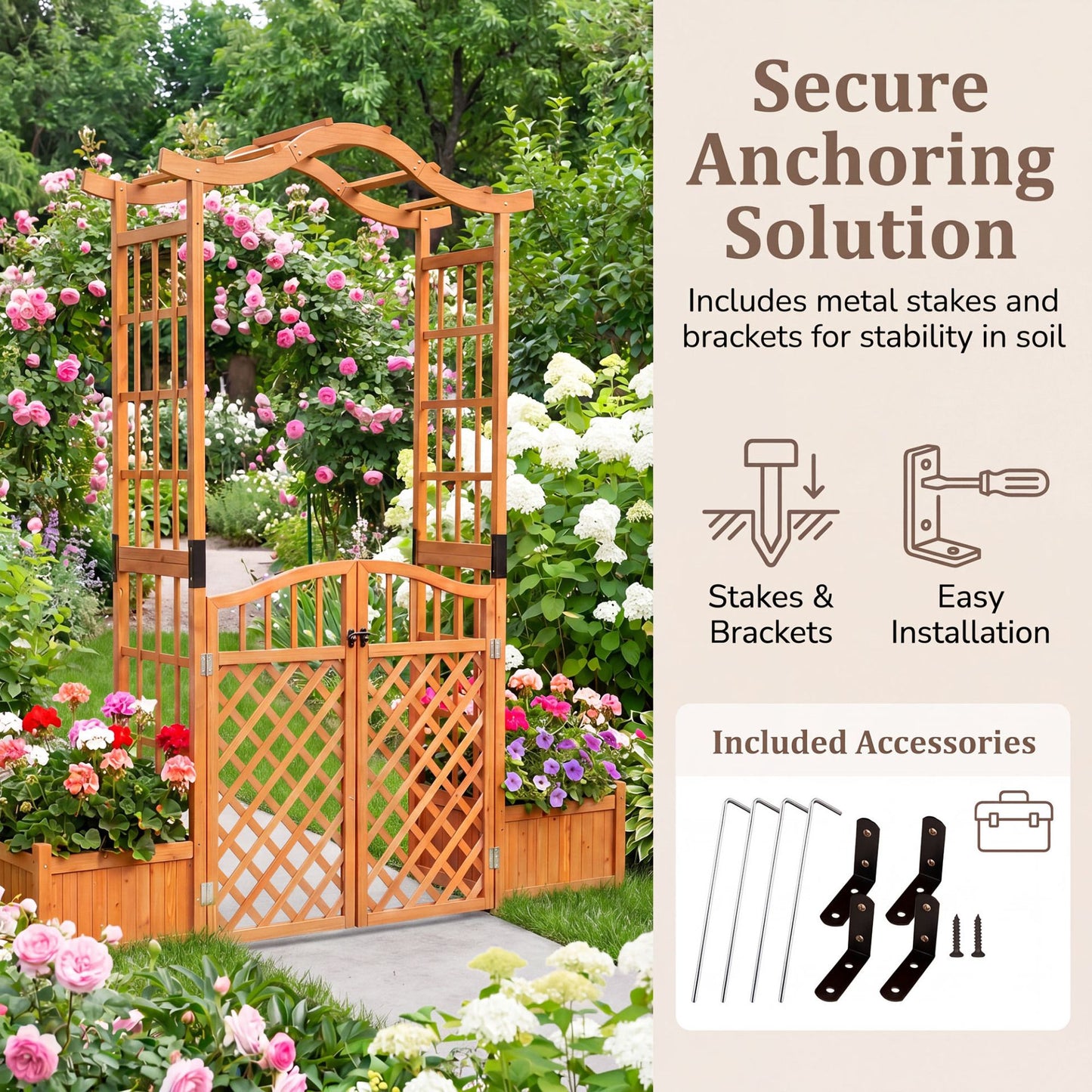210 cm Garden Arbor with Gate for Climbing Plants Wedding