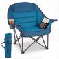 225 KG Heavy-Duty Metal Folding Upholstered Oxford Chair with Side Pockets and Cup Holder