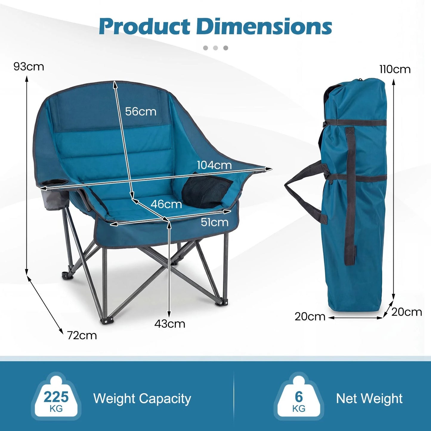 225 KG Heavy-Duty Metal Folding Upholstered Oxford Chair with Side Pockets and Cup Holder