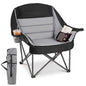225 KG Heavy-Duty Metal Folding Upholstered Oxford Chair with Side Pockets and Cup Holder