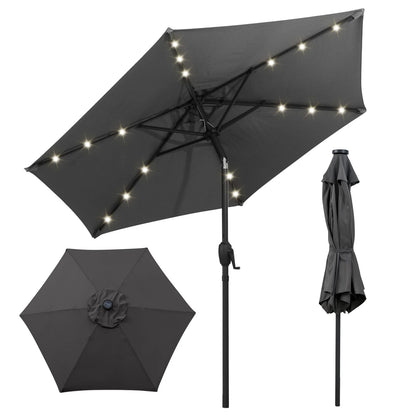 2.3M Outdoor Heavy Duty Umbrella with 18 LED Lights, Push Button Tilt