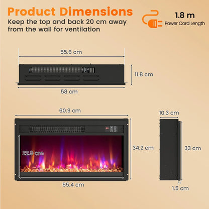 18/23 inch Electric Fireplace Insert Recessed 1500W Fireplace Heater with Remote Control