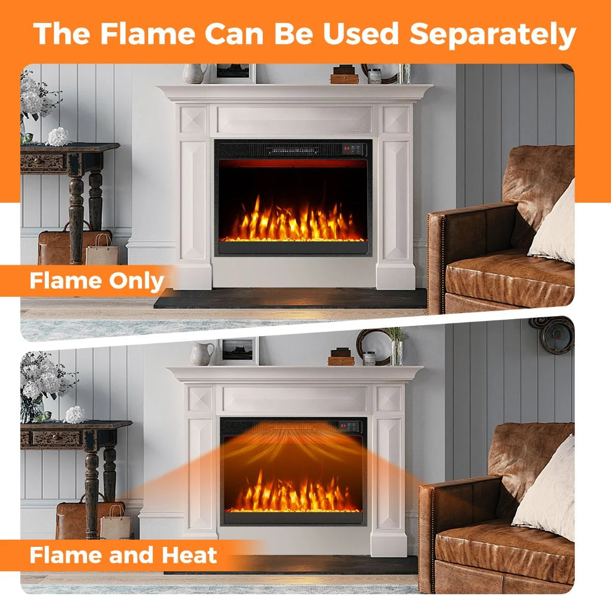 23 Inches Electric Fireplace Insert 750W/1500W Fireplace Heater