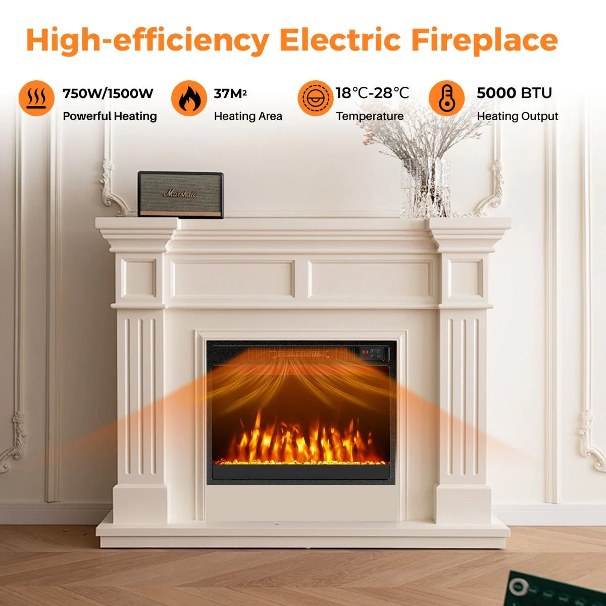 23 Inches Electric Fireplace Insert 750W/1500W Fireplace Heater