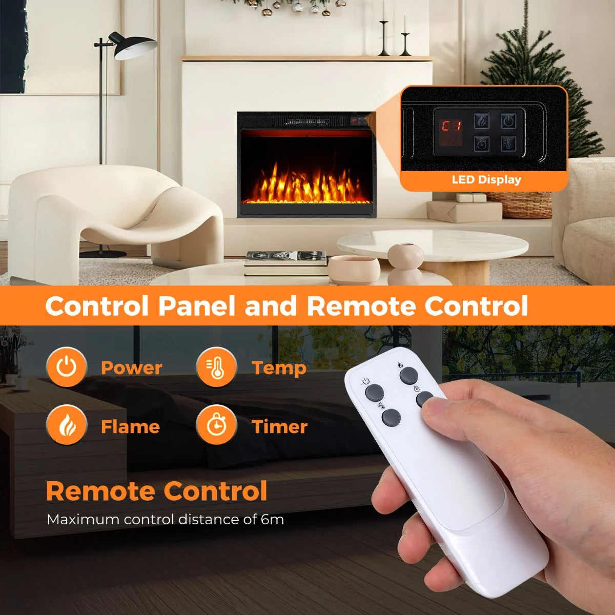 23 Inches Electric Fireplace Insert 750W/1500W Fireplace Heater