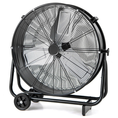 24 Inch Industrial Drum Fan with 360° Adjustable Tilt and 2 Wheels