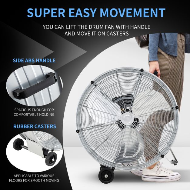 24 Inch High-Velocity Industrial Floor Fan with Wheels and Handle