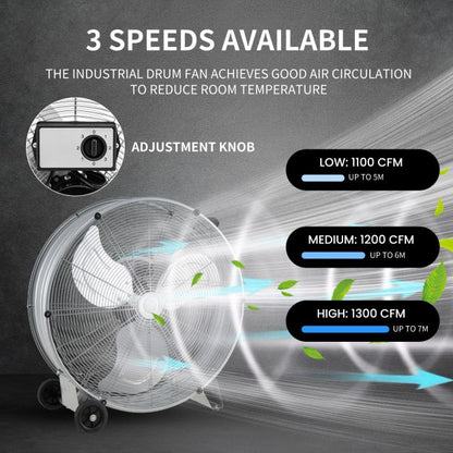 24 Inch High-Velocity Industrial Floor Fan with Wheels and Handle