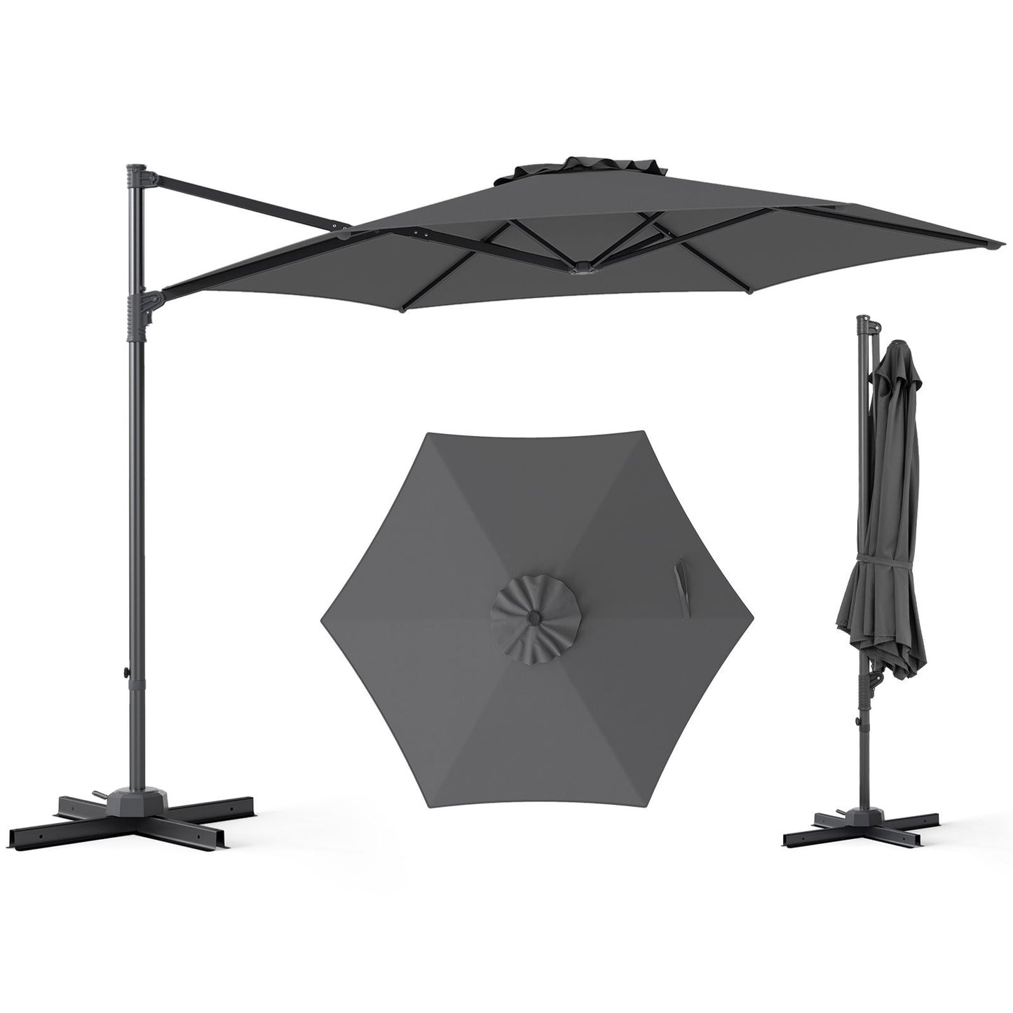 292cm Patio Cantilever Umbrella Large Offset Hanging Umbrella with 360° Rotation