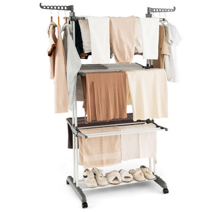 4 Tier Foldable Airer Clothes Drying Rack with Wings and Casters