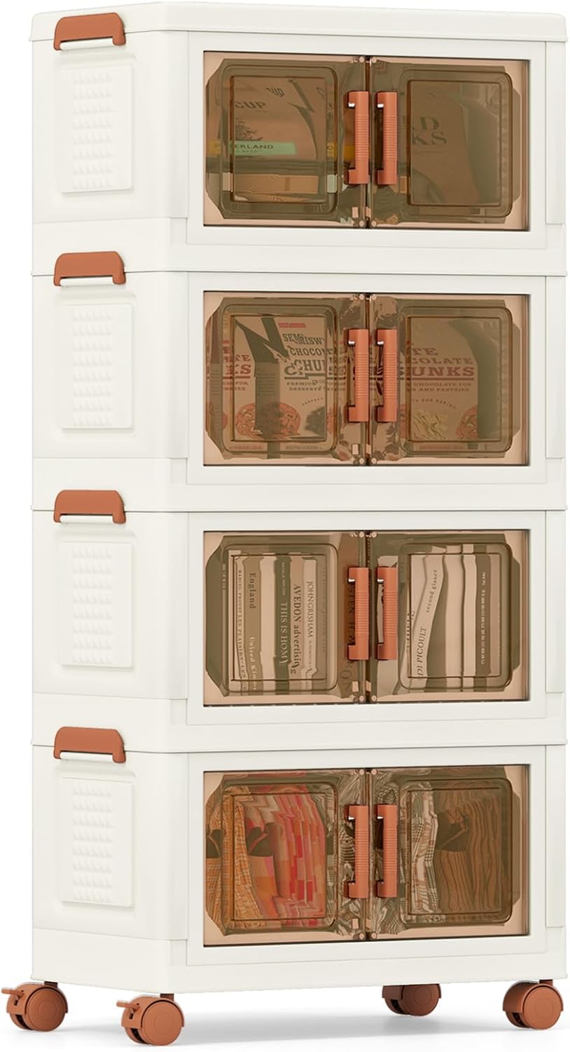 3 or 4 Tier Stackable Storage Bins with Lid & Lockable Wheels