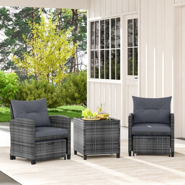 5 Piece Wicker Patio Furniture Set with 2 Cushioned Chairs and 2 Ottomans