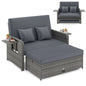 Garden Rattan Daybed, 4-Level Adjustable Patio Wicker Loveseat Sofa Bed Sun Lounger