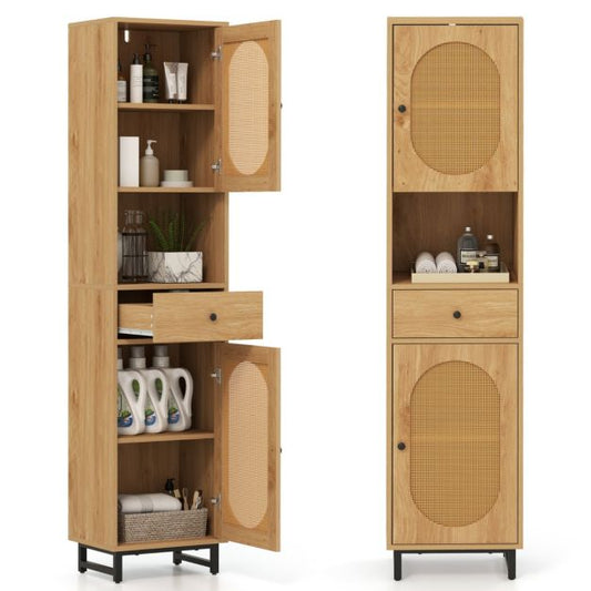 170cm Tall Bathroom Cabinet with 2 Doors and Open Compartment