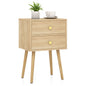 2-Drawer Nightstand with Solid Wood Legs for Bedroom