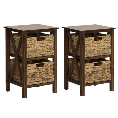 Sofa Side Table with Seagrass Baskets and Rubber Wood X-Shaped Frames and Acacia Wood Legs