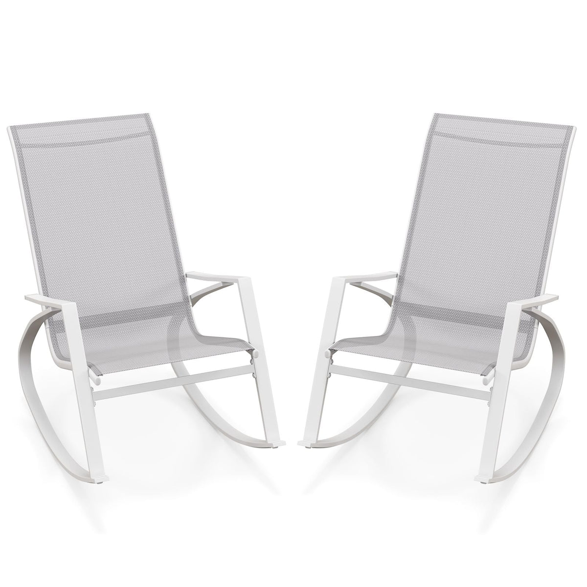 2 Pieces Outdoor Rocking Armchairs Relax Porch Rocker with Non-Slip Rubber Mats