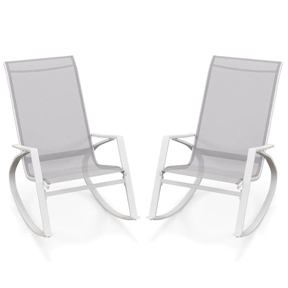 2 Pieces Outdoor Rocking Armchairs Relax Porch Rocker with Non-Slip Rubber Mats