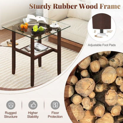 2-Tier End Table with Storage Shelf and Rubber Wood Frame