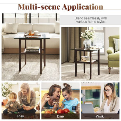 2-Tier End Table with Storage Shelf and Rubber Wood Frame