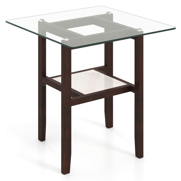 2-Tier End Table with Storage Shelf and Rubber Wood Frame