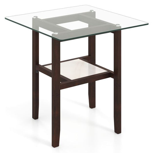 2-Tier End Table with Storage Shelf and Rubber Wood Frame