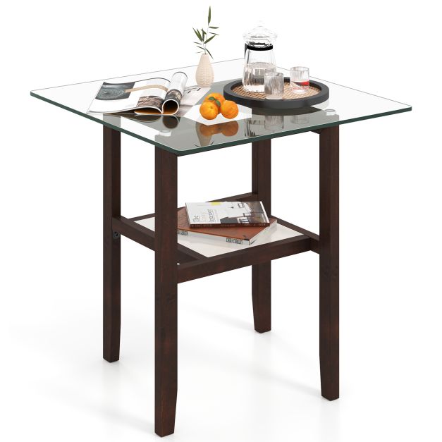 2-Tier End Table with Storage Shelf and Rubber Wood Frame