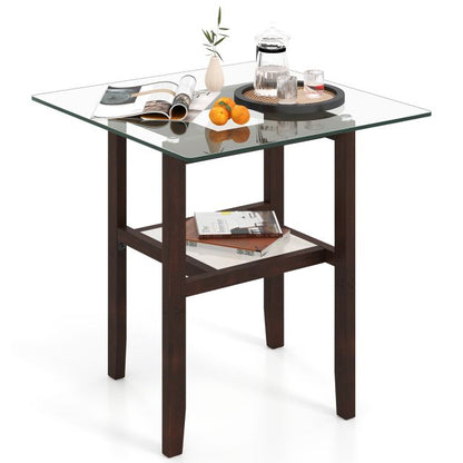 2-Tier End Table with Storage Shelf and Rubber Wood Frame