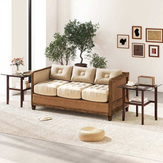2-Tier End Table with Storage Shelf and Rubber Wood Frame