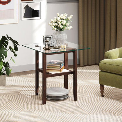 2-Tier End Table with Storage Shelf and Rubber Wood Frame