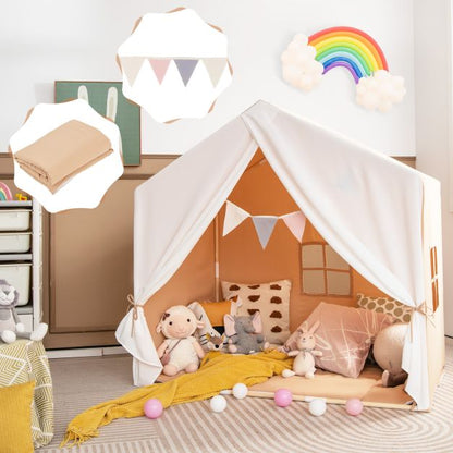 Large Kids Play Tent with Washable Cotton Mat and Flag Banner