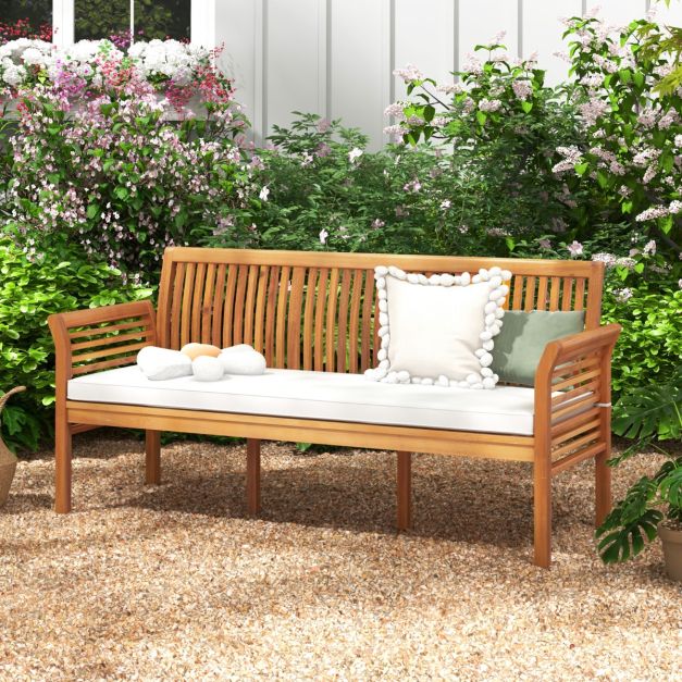 3 Person Porch Bench with High Backrest and Seat Cushion
