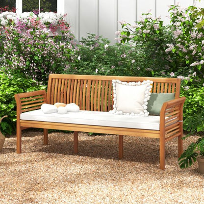 3 Person Porch Bench with High Backrest and Seat Cushion