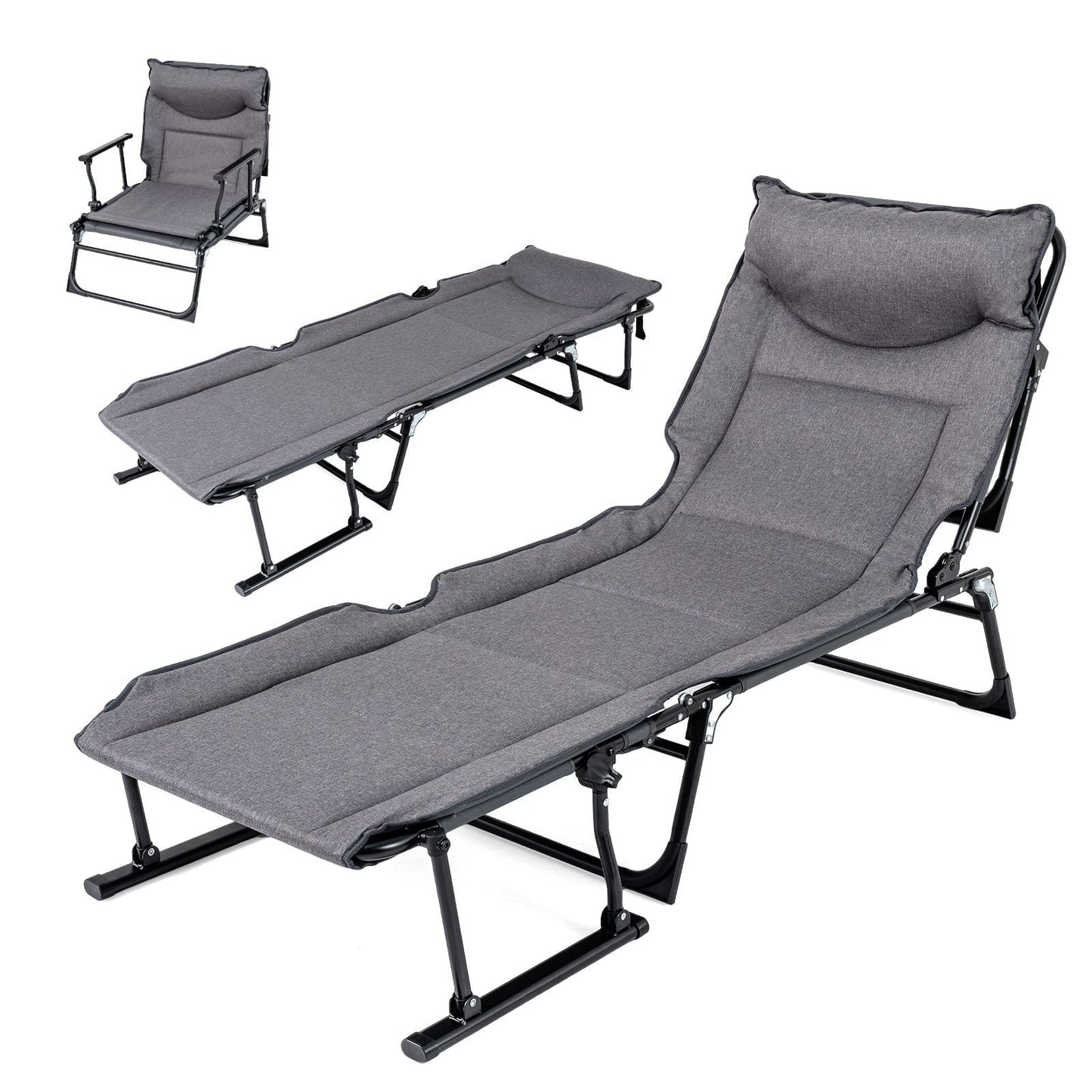 3-in-1 Folding Camping Cot Convertible Heavy Duty Metal with Adjustable Backrest