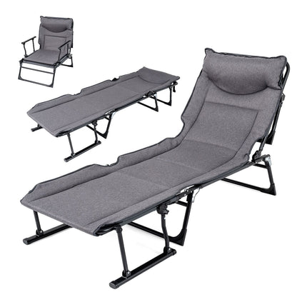 3-in-1 Folding Camping Cot Convertible Heavy Duty Metal with Adjustable Backrest
