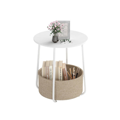 2-Tier End Table with Fabric Storage Basket and Metal Frame