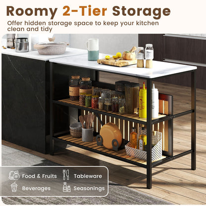 3-Piece Dining Table Set Kitchen Island and 2 Bar Stools Set with 2-Tier Storage Shelf